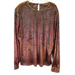 VTG Notches Sequin Blouse Size 14 Party Disco Glam Long Sleeve Top Party Holiday